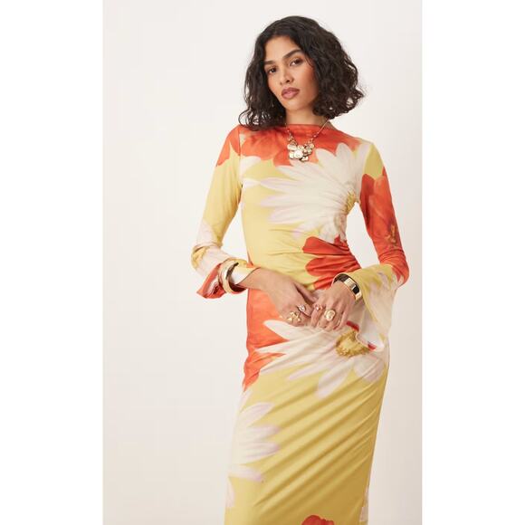 ASOS Angel Sleeve Midaxi Dress Bold Floral Retro Gardencore S - Picture 10 of 10